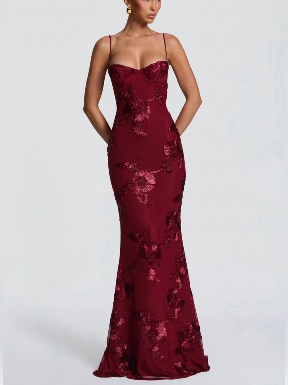 KissProm Corset Strappy Embroidered  Burgundy Evening Gown Size 4 New With Tag